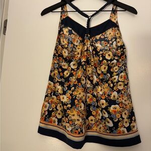 LC Lauren Conrad Floral Racerback Blouse Tank in Navy and Orange